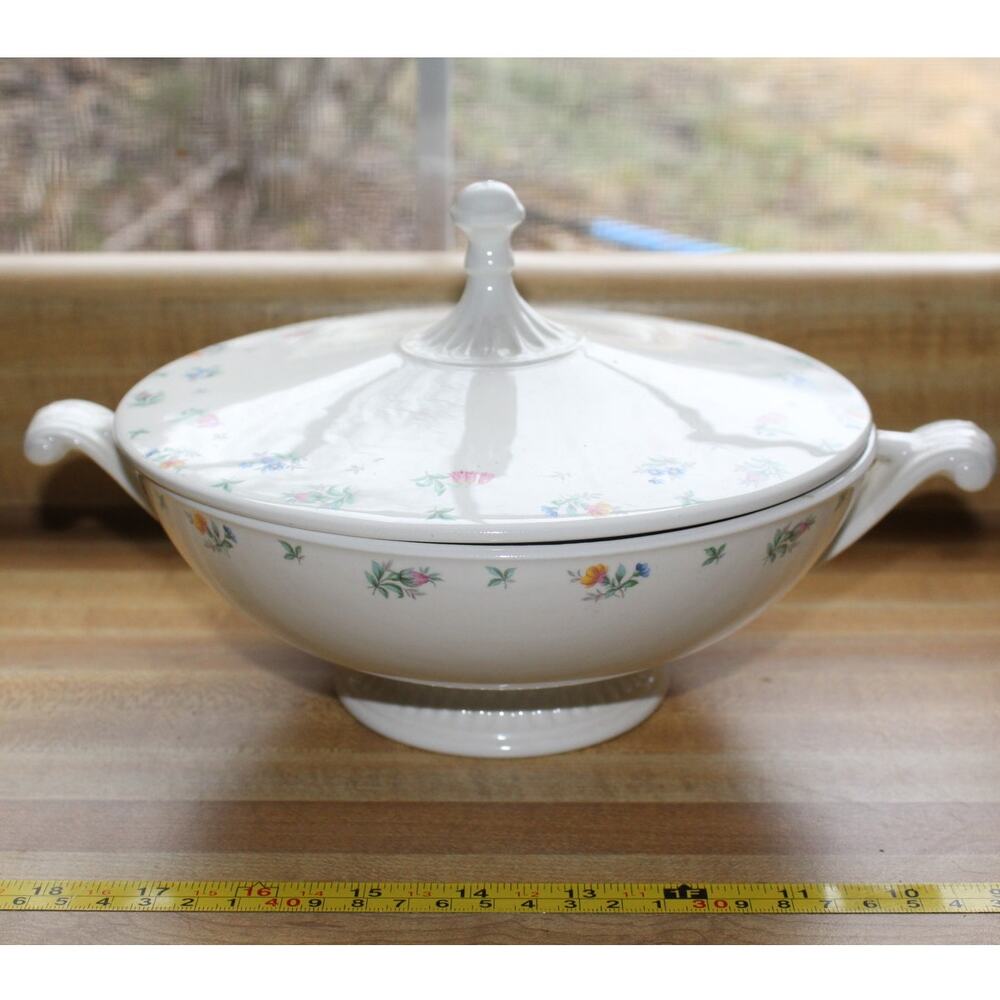 1942 Covered China Vegetable Dish Harmony House Monticello Pink & Blue Floral